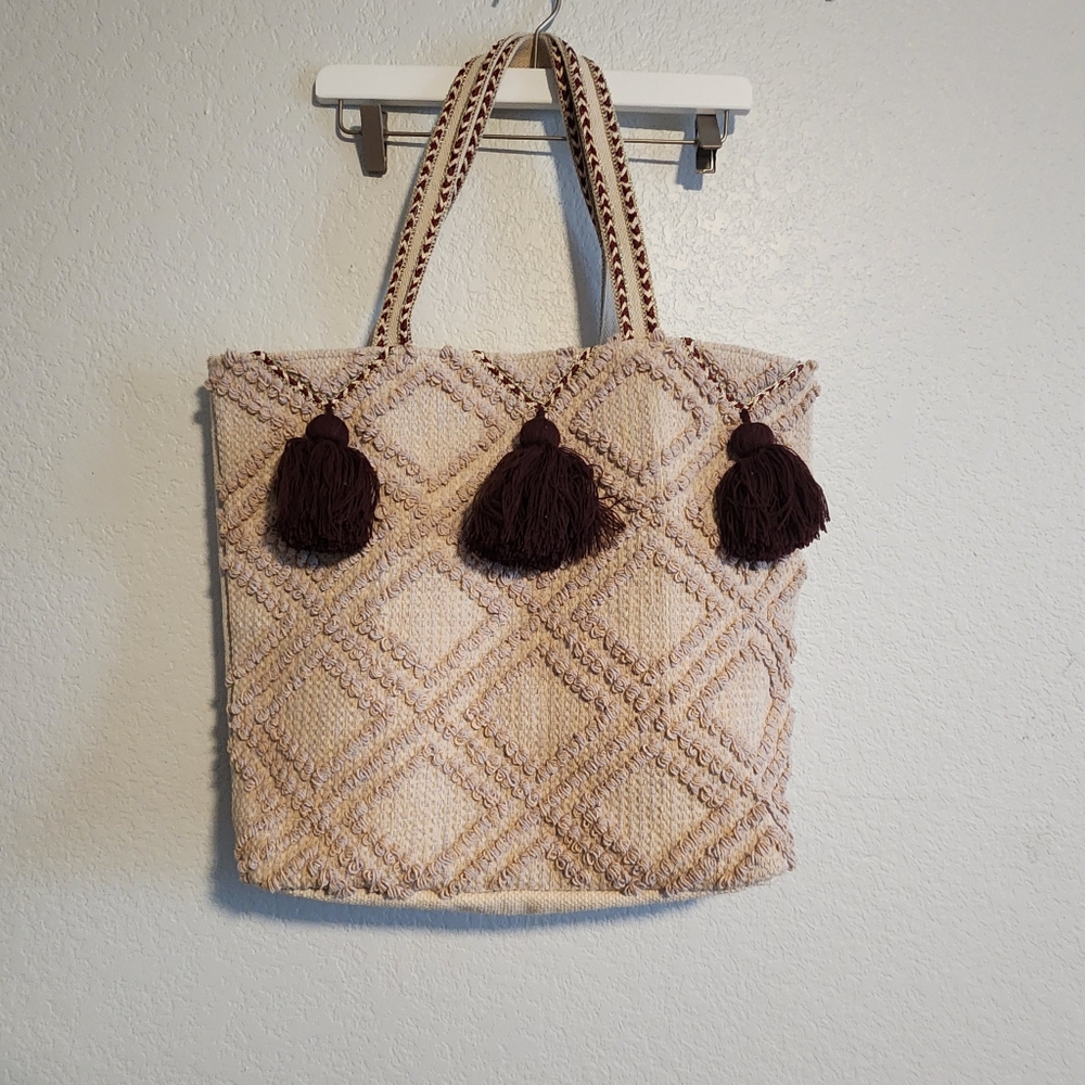 Elegant Cream and Brown Tote Bag